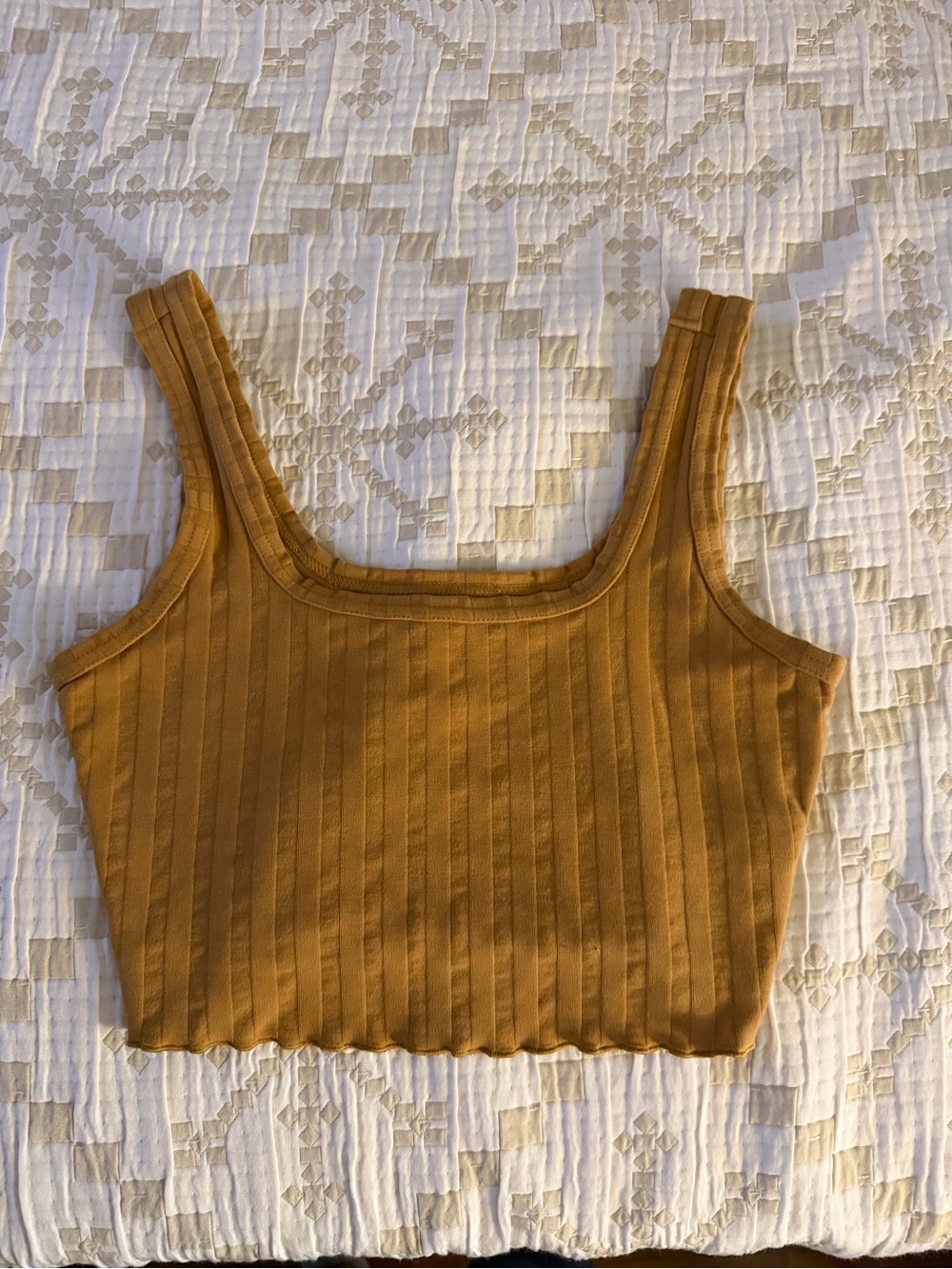 Offline Tan Ribbed Square-Neck Crop Tank Top - Women